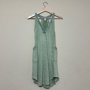 Daily Practice dress women XXS 100% cotton vneck halter patch pocket mini green